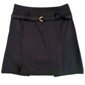 EMILIO PUCCI Black Cotton Sateen Belted Box Pleat Mini Skirt EUC 42 US 8